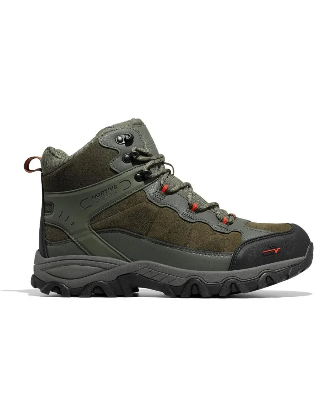 Men's Army Green Waterproof Shoes Casual Mid Top Round Toe Non Slip Hiking Boots
